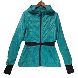 Colosseum Athletics Hooded Windbreaker Womens S Teal Jacket Thumbhole Cuffs Mesh